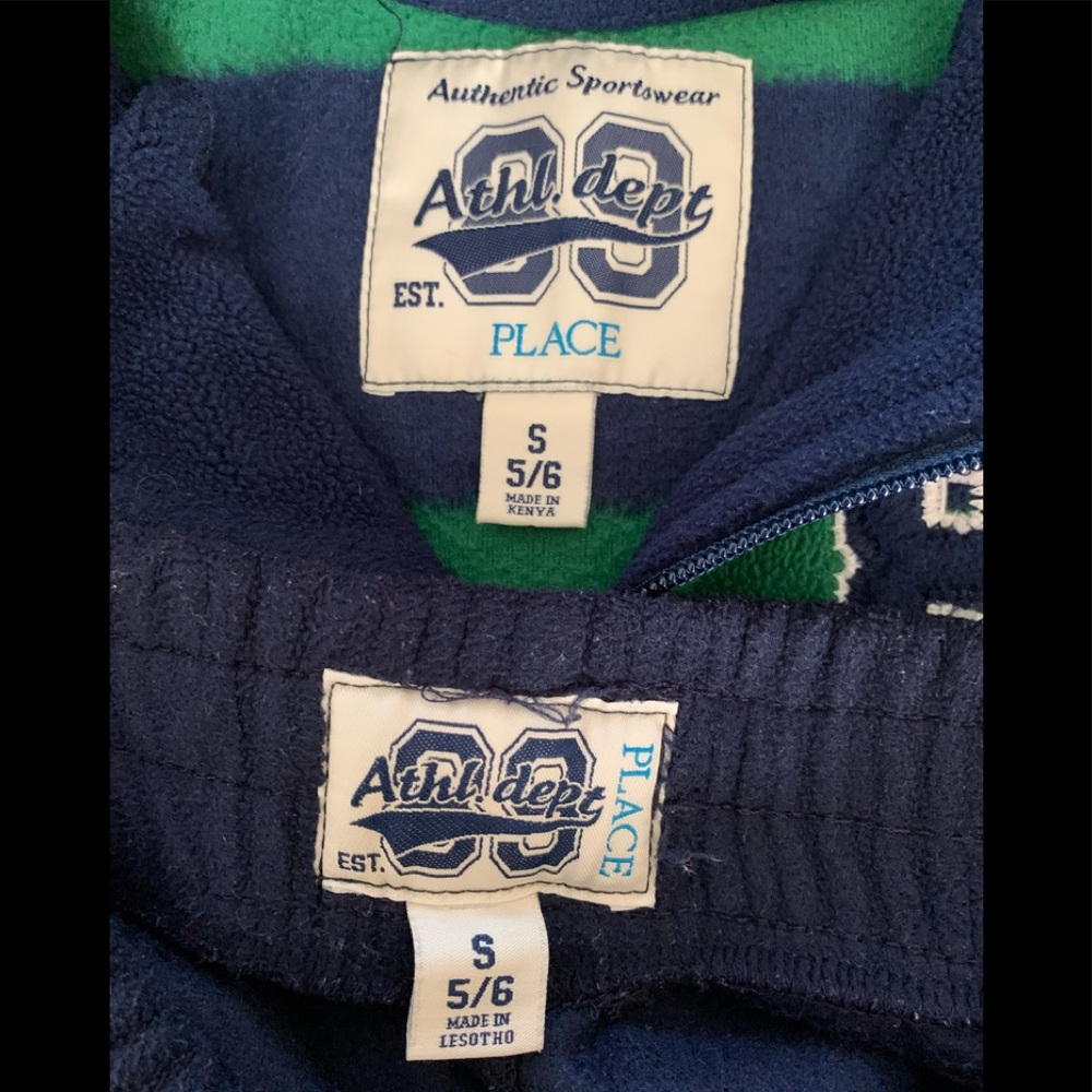 Children’s Place Set Boys S (5/6) Blue Green Stripes Fleece Top Pants - Picture 16 of 16